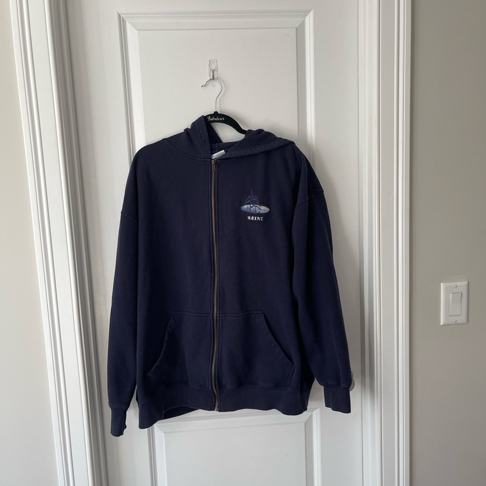 vintage artisans blue maine logo zip up hoodie women’s size xxl